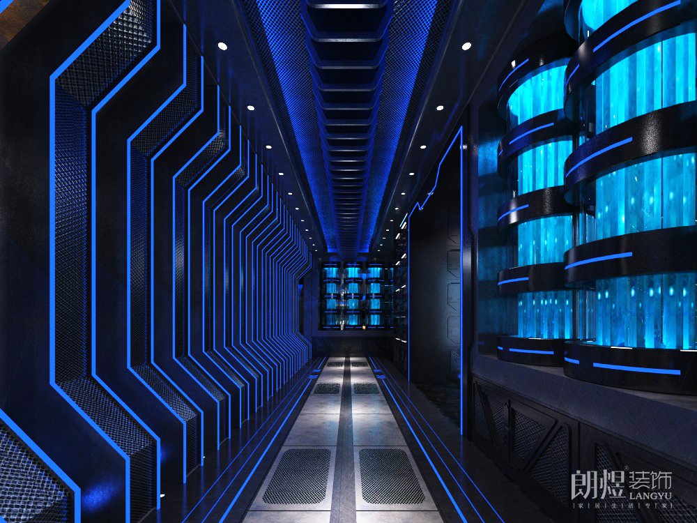藍色科技風酒吧走廊裝修效果圖